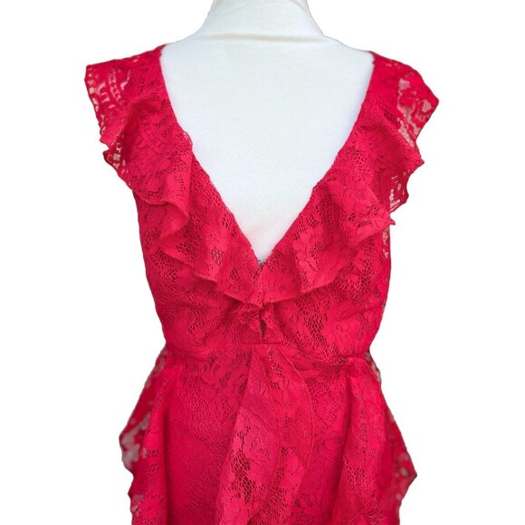AFRM Women’s Ingrid Red Lace Ruffle Midi Dress Plunge V-Neck Size XS - Picture 4 of 16